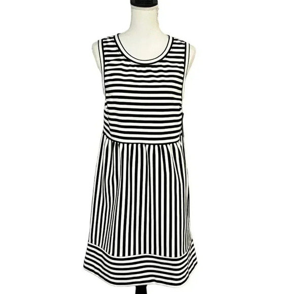 INC “Flourish” Sz L black/white stripe dress w/ statement zipper in back NWT - Picture 1 of 13